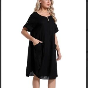 Minibee Black Cotton / Linen Blend Minimalist Dress - size Small